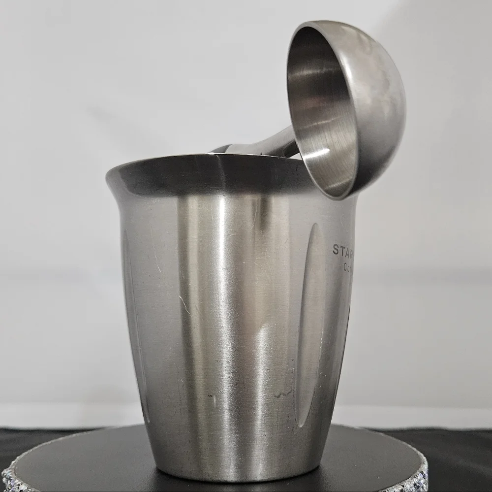 STARBUCKS Barista Set milk frother coffee scoop stainless pitcher GUC 20 oz